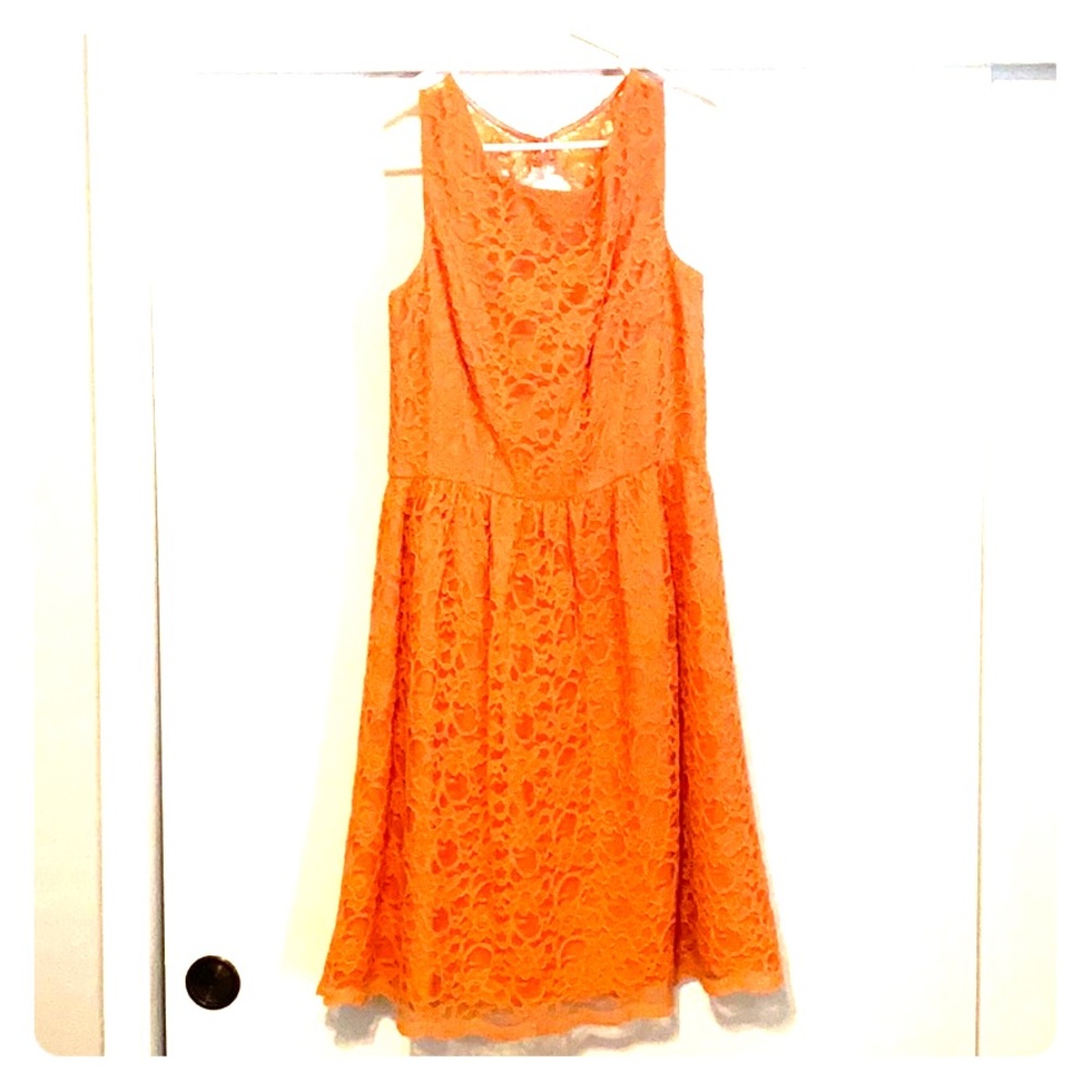 Calvin Klein Coral Lace Dress with Keyhole Back